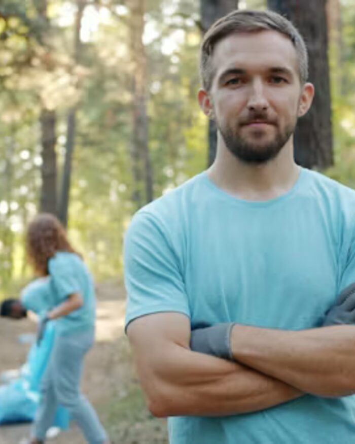 A Community First Alliance volunteer in the field