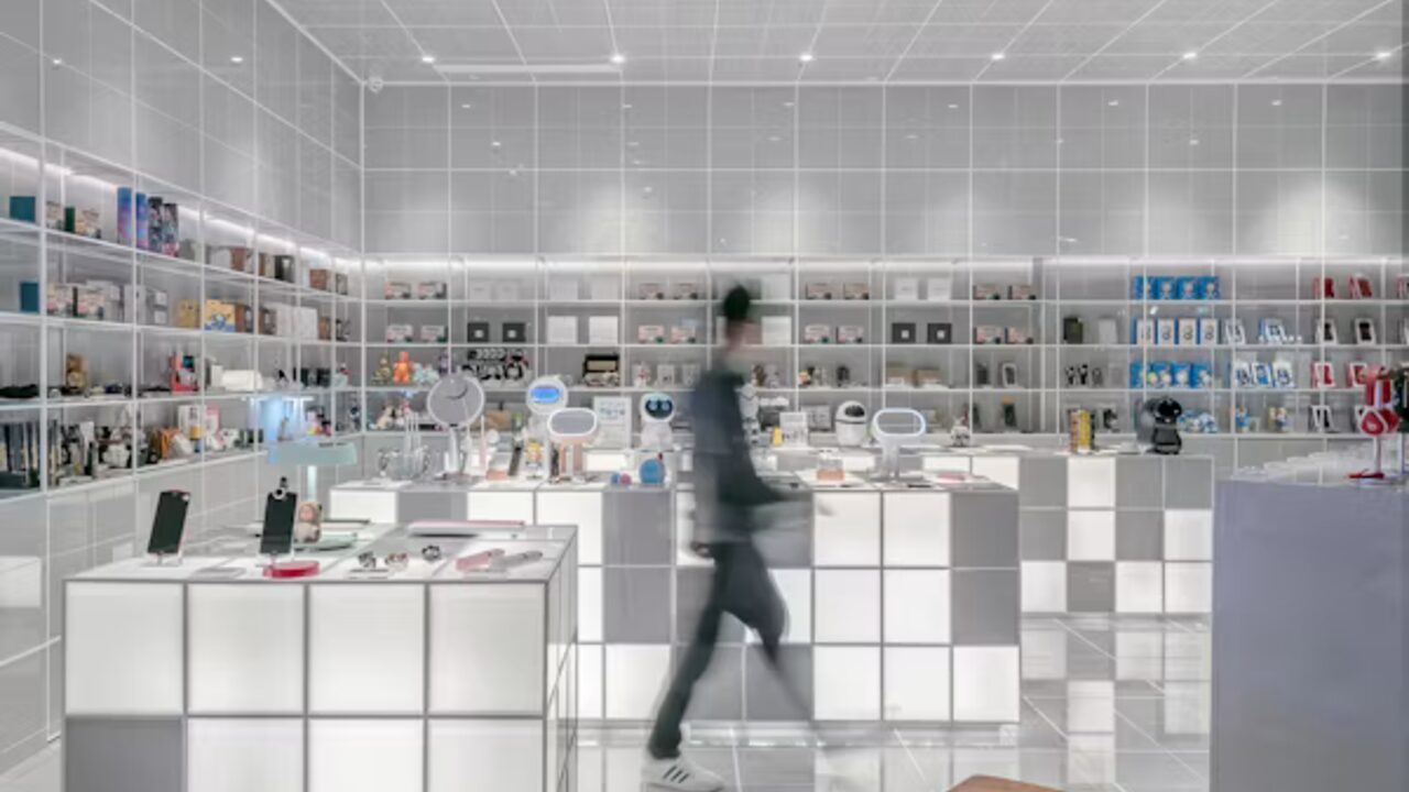 Interior of the Mercer and Vale shop with products displayed on white-tiled shelving